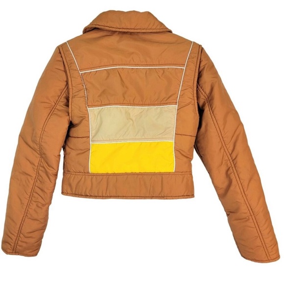 Subello Vintage 70s Ski Set Women 8 Orange Yellow Jacket Snow Bib Flare Pants M - Picture 14 of 16